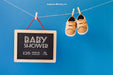 Free Baby Mockup With Shoes And Slate On Clothes Line Psd