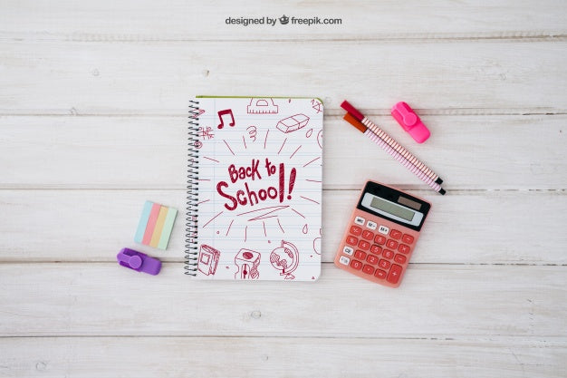 Free Back To School Mockup With Notebook And Calculator Psd