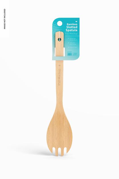 Free Bamboo Slotted Spatula Mockup, Front View Psd