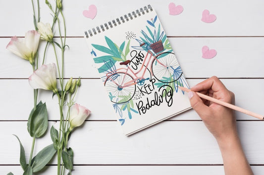 Free Beautiful Notebook Cover Mockup With Floral Decoration Psd
