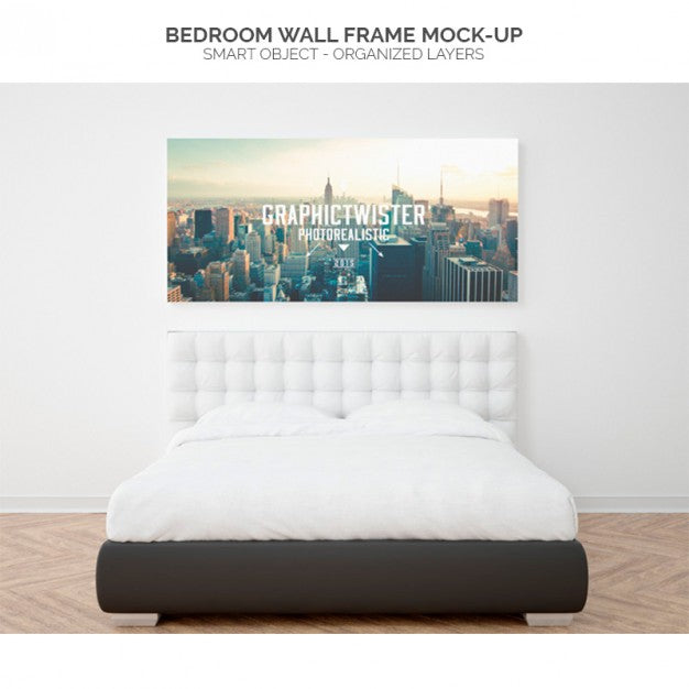 Free Bedroom Wall Frame Mock-Up Psd