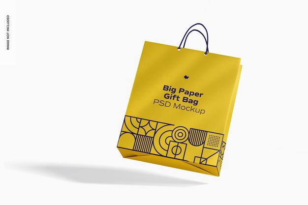 Free Big Paper Gift Bag With Rope Handle Mockup Psd
