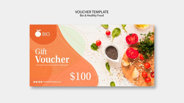 Free Bio & Healthy Food Concept Voucher Template Psd