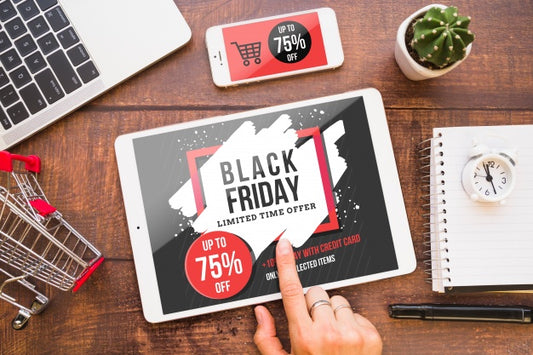 Free Black Friday Mockup With Tablet Psd