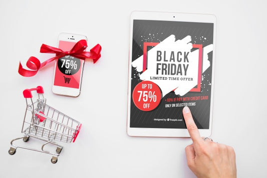 Free Black Friday Mockup With Tablet Psd