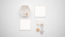 Free Blank Photo Frames Mockup Hanging On The Wall Next To A Bunny Toy Psd