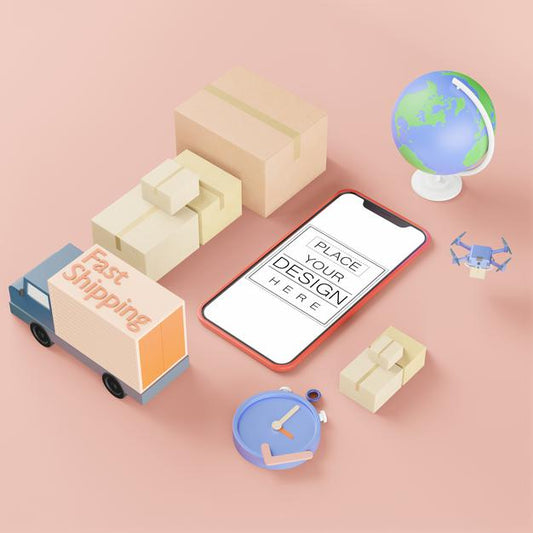 Free Blank Screen Smart Phone Computer Mockup. Shipping Concept Psd