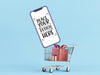 Free Blank Screen Smart Phone Mockup With Shopping Cart Psd