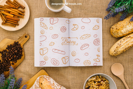 Free Book Composition With Breakfast Psd