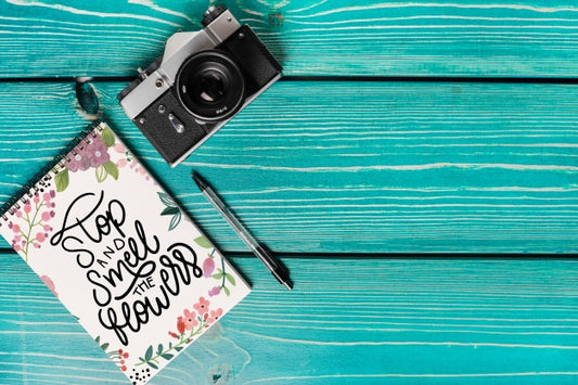 Free Book Cover Mockup With Camera And Copyspace Psd
