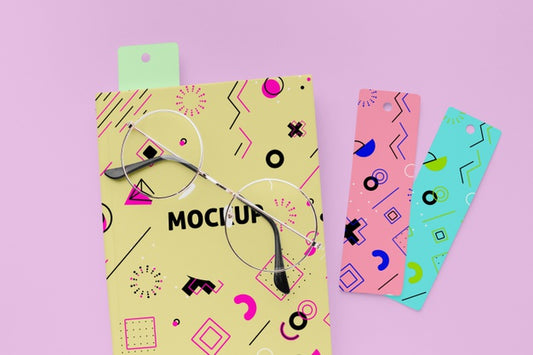 Free Book Mock-Up With Bookmark Top View Psd