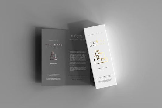 Free Box With Bi-Fold Brochure Mockup Psd