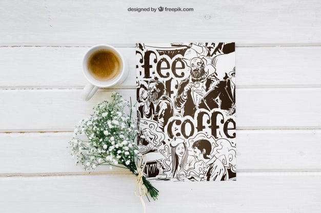 Free Breakfast Mockup With Paper And Coffee Psd