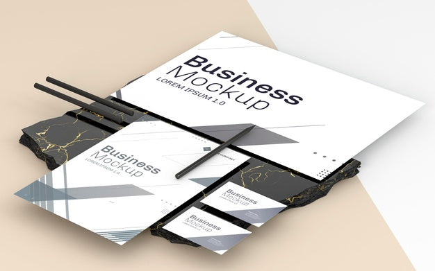 Free Business Stationery Mock-Up And Black Pencils Psd