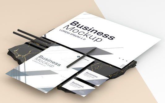 Free Business Stationery Mock-Up And Black Pencils Psd
