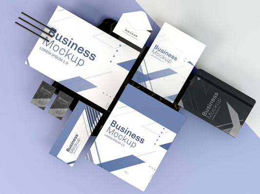 Free Business Stationery Mock-Up Top View Psd