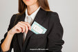 Free Business Woman Putting Visiting Card In Pocket Psd
