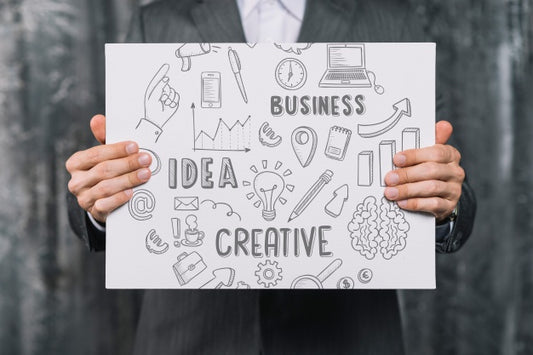 Free Businessman Showing Paper Template Psd