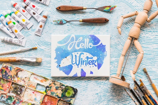 Free Canvas Mockup With Paint Materials Psd