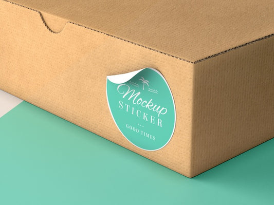 Free Cardboard Box With Sticker Mock Up Psd