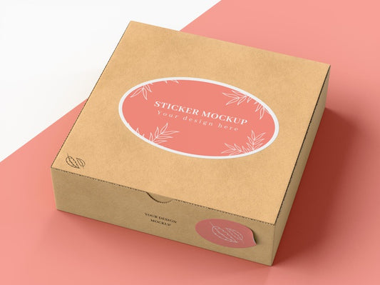 Free Cardboard Box With Sticker Mock Up Psd
