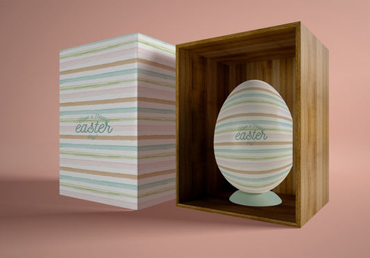 Free Cartoon And Wooden Box With Easter Egg Psd