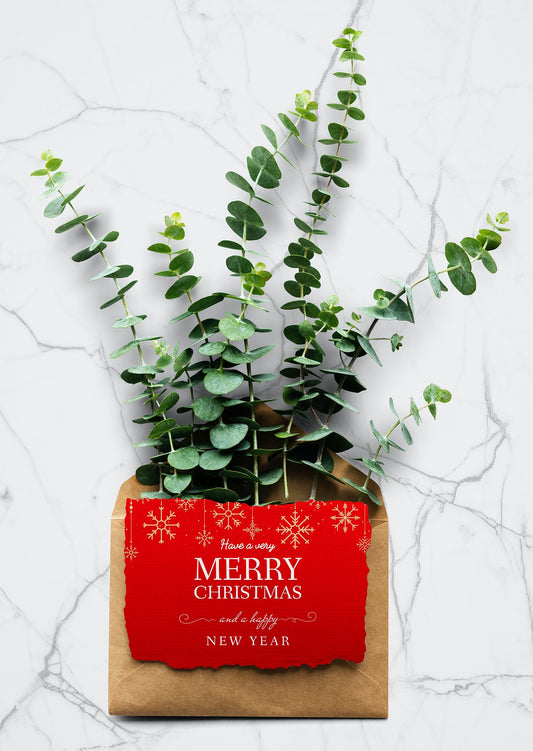 Free Christmas Holiday Greeting Mockup With Leaves