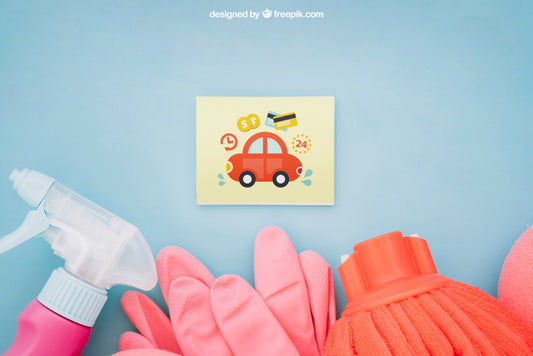 Free Cleaning Mockup With Paper On Top Psd