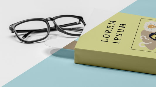 Free Close-Up Book Mock-Up With Glasses Psd