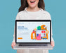 Free Close-Up Smiley Woman Holding Laptop Psd