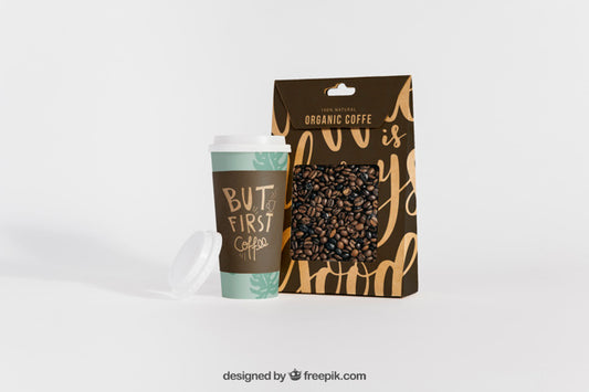 Free Coffee Mockup With Box And Mug Psd