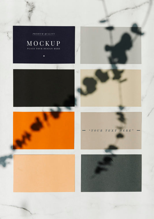 Free Colored Sample Paper Square Mockups On A Marble Table Psd