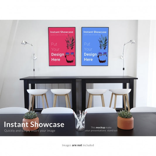Free Colorful Pictures On Wall Mock Up Psd