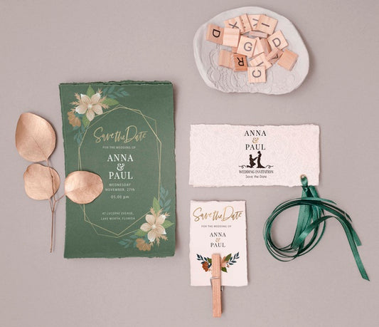 Free Colorful Wedding Invitation With Flat Lay Psd
