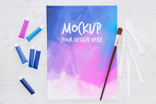 Free Coloured Canvas And Brush Mock-Up Psd