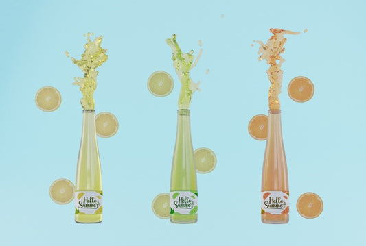 Free Colourful Fruit Soda Bottles With Blue Background Psd