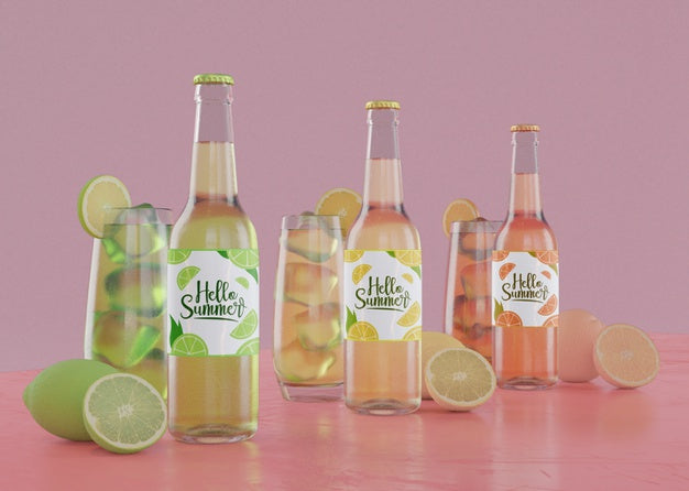 Free Colourful Soda Bottles With Typoghraphy Psd