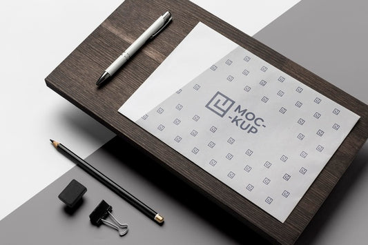 Free Composition Of Mock-Up Stationery On Wood Psd
