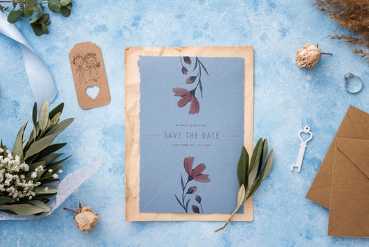 Free Composition Of Wedding Elements With Card Mock-Up Psd