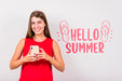 Free Copyspace Mockup For Summer With Joyful Woman Psd