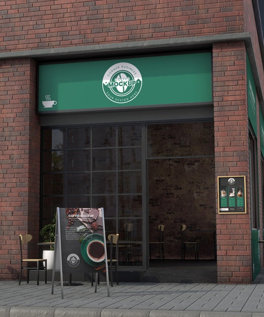 Free Corner Business Mock-Up For Coffee Shops Psd