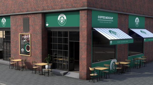 Free Corner Business Mock-Up For Coffee Shops Psd