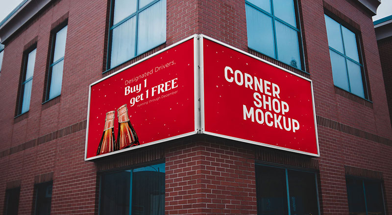 Free Corner Shop Facade Mockup Psd