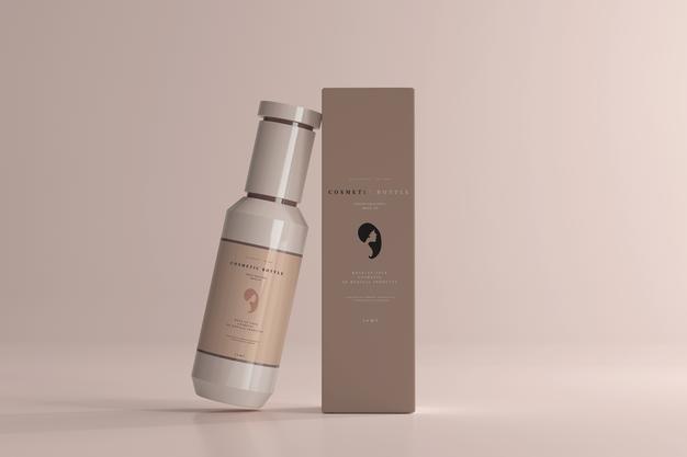 Free Cosmetic Bottle And Box Mockup Psd