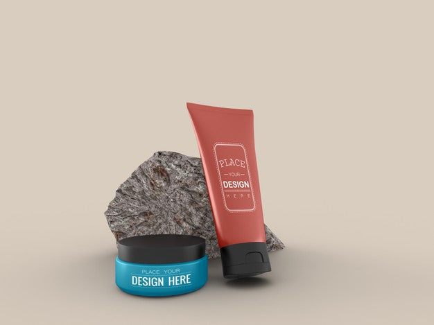 Free Cosmetic Cream Container And Tube Mockup For Cream, Lotion, Serum, Skincare Blank Bottle Packaging. Psd