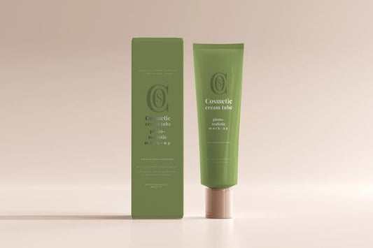 Free Cosmetic Cream Tube With Box Mockup Psd