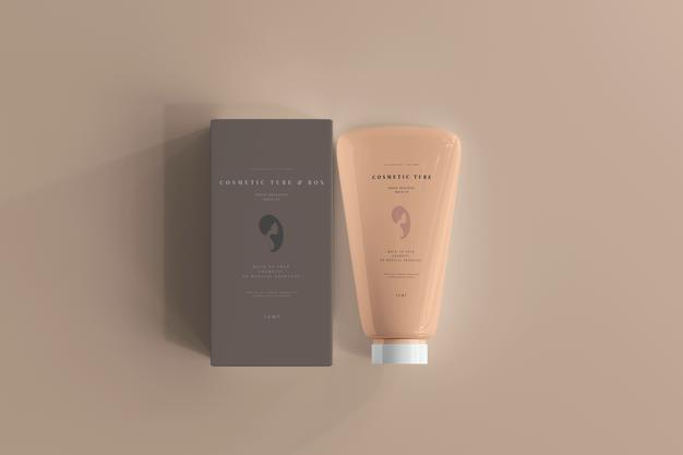 Free Cosmetic Tube With Box Mockup Psd