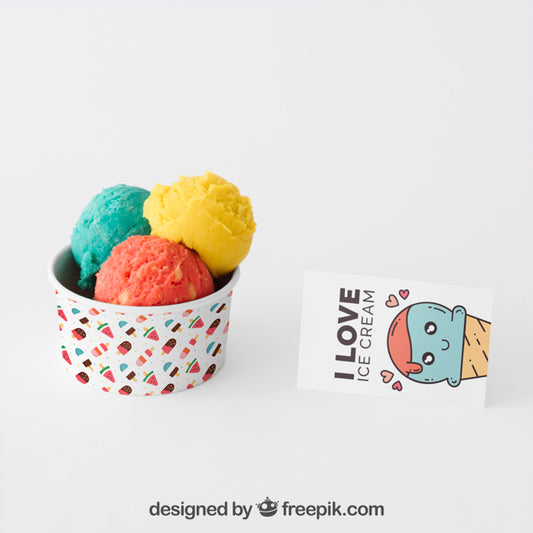 Free Creative Ice Cream Mockup With Stationery Concept Psd