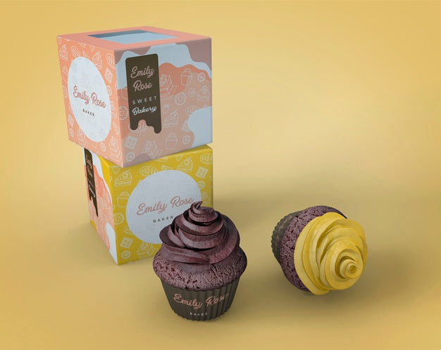 Free Cupcake Packaging And Branding Mockup Psd