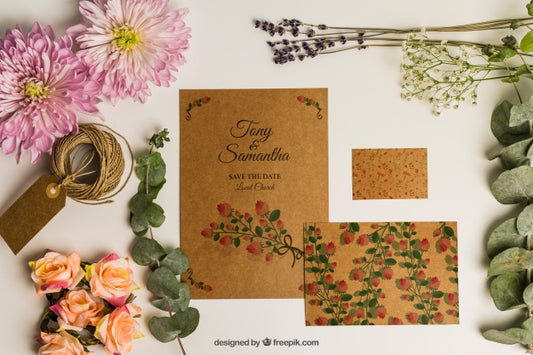 Free Cute Romantic Stationery Wedding Mockup Psd